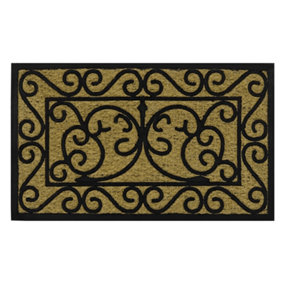 JVL Woven Coir Tuffscrape Doormat, 45x75cm, Scroll