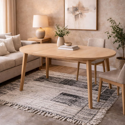 Jyvaskyla 120cm White Oak Wood Round Extendable Dining Table