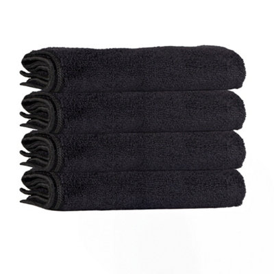 K Collection Microfibre Cleaning Cloth (Pack of 4) Black (One Size)