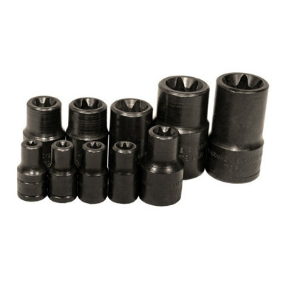K Tool External 1/4 & 3/8 Dr Torx Socket Set E5- E20 10Pc