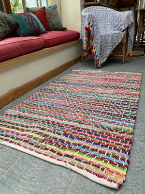 KADAM Geometric Rainbow Rug Multicolour and Reversible / 75 cm x 135 cm