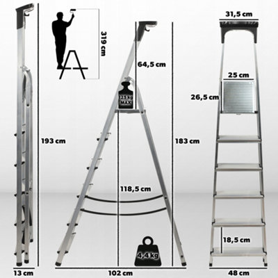 KADAX - Aluminium Ladder - Inklapbaar - 7 Treden - Tot 125 kg - Met
