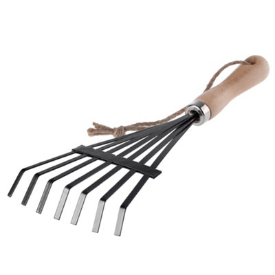 KADAX Hand Rake, Small Metal Rake with Wooden Handle for Gardening (7 ...