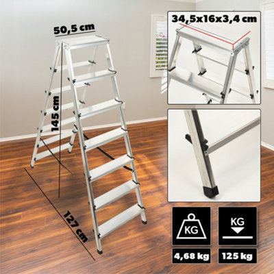 KADAX Opklapbare ladder, aluminium ladder met 6 treden met antislip voeten, draagvermogen tot 125 kg, veelzijdige huishoudladder voor binnen en buiten