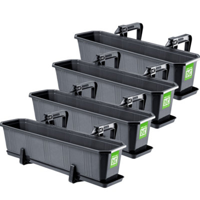 KADAX Plastic Window Box, Rectangular Outdoor Planter with Saucer and ...