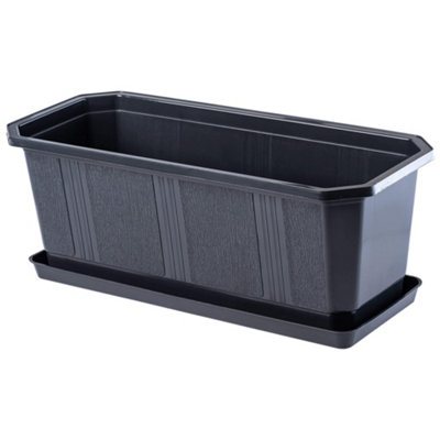 KADAX Plastic Window Box, Rectangular Outdoor Planter with Saucer for ...