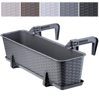 KADAX Rattan-like Planter, Plastic Hanging Box with Brackets, Drainage ...