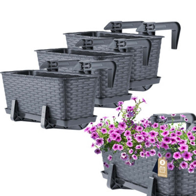 KADAX Rattan Window Box, Rectangular Outdoor Planter with Saucer and ...