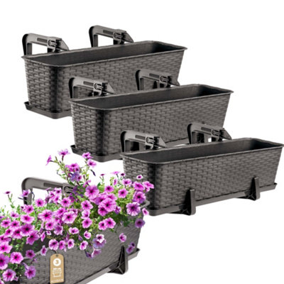 KADAX Rattan Window Box, Rectangular Outdoor Planter with Saucer and ...