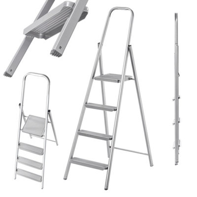 KADAX Single-sided steel ladder with non-slip feet, step ladder, ladder ...