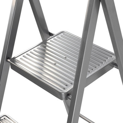 KADAX Single-sided steel ladder with non-slip feet, step ladder, ladder ...