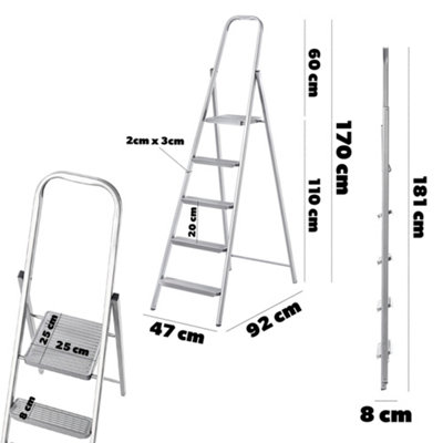 KADAX Single-sided steel ladder with non-slip feet, step ladder, ladder ...