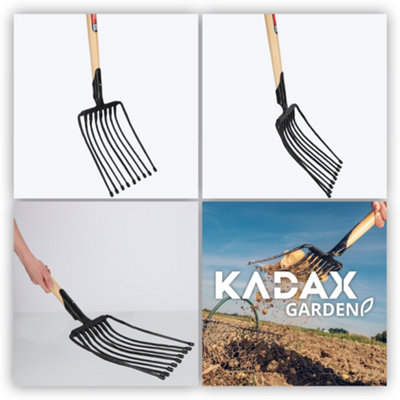 KADAX Steel Potato Fork, D-Handle Turnip Fork, Wooden Handle Fork, Rake ...