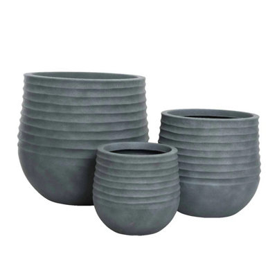 Kaemingk Jamie Round Plastic Planter Grey (L)