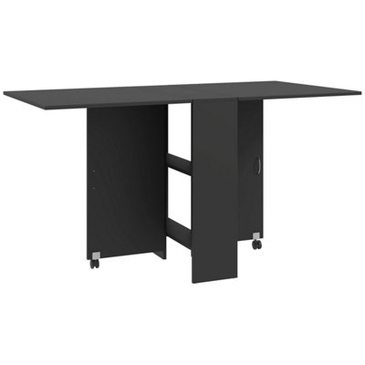Kafa Laso Extendable Drop-Leaf Dining Table with Storage Shelves and ...