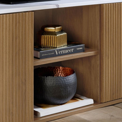 Kagu Large TV Unit Fluted Ribbed Oak & Marble effect