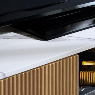 Kagu Large TV Unit Fluted Ribbed Oak & Marble effect