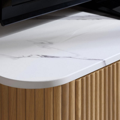 Kagu Large TV Unit Fluted Ribbed Oak & Marble effect
