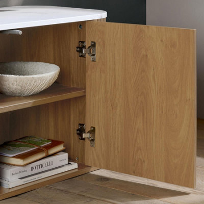 Kagu Large TV Unit Fluted Ribbed Oak & Marble effect