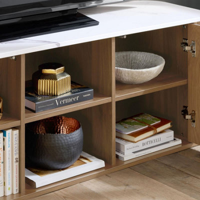 Kagu Large TV Unit Fluted Ribbed Oak & Marble effect