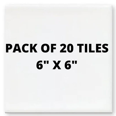 Kai 6" x 6" White Ceramic White Gloss Wall Tiles Bathroom & Kitchen ...