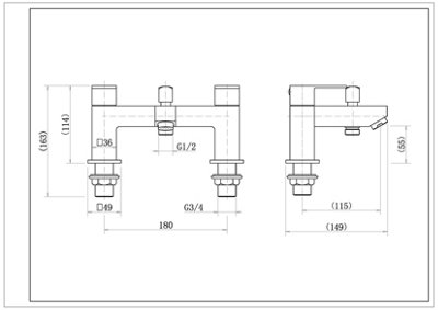 Kai Bathrooms Brooklyn Block Chrome Bath Shower Mixer