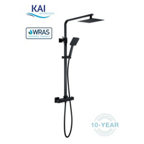 Kai Bathrooms Cuba Square Black Thermostatic Shower Pack with Shower Head and Handset