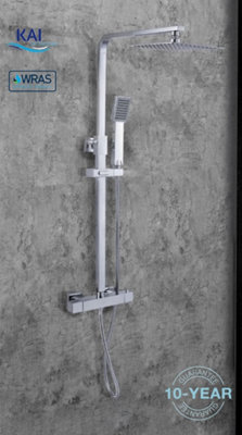 Kai Bathrooms Cuba Square Chrome Thermostatic Shower Pack with Shower Head and Handset