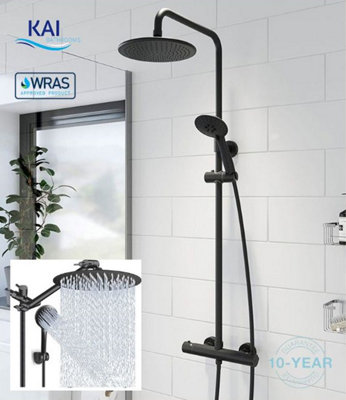 Kai Bathrooms Saturn Round Black Thermostatic Shower Pack with Shower Head and Handset
