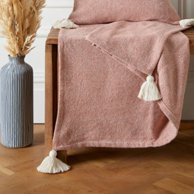 Kaidon 100% Cotton Bedspread Throw Woven Dogtooth With Tassels