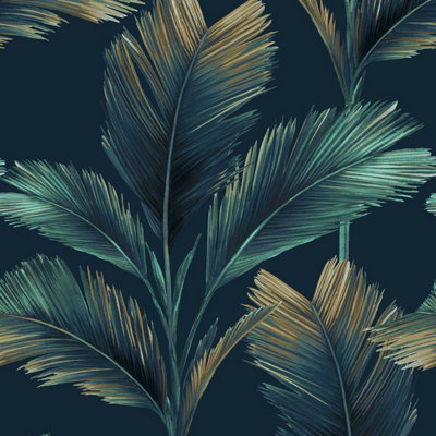 Kailani Leaf Wallpaper Dark Blue Belgravia 59119