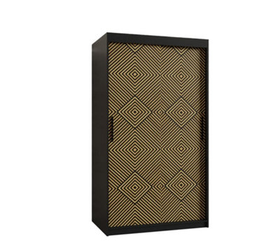 Kair 1 Contemporary 2 Sliding Door Wardrobe 5 Shelves 2 Rails Black Matt and Oak Décor (H)2000mm (W)1000mm (D)620mm