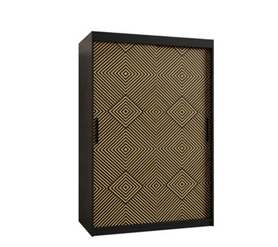 Kair 1 Contemporary 2 Sliding Door Wardrobe 5 Shelves 2 Rails Black Matt and Oak Décor (H)2000mm (W)1200mm (D)620mm