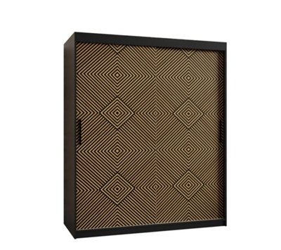 Kair 1 Contemporary 2 Sliding Door Wardrobe 5 Shelves 2 Rails Black Matt and Oak Décor (H)2000mm (W)1500mm (D)620mm