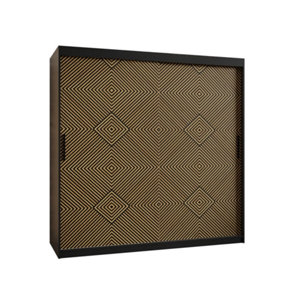 Kair 1 Contemporary 2 Sliding Door Wardrobe 9 Shelves 2 Rails Black Matt and Oak Décor (H)2000mm (W)1800mm (D)620mm