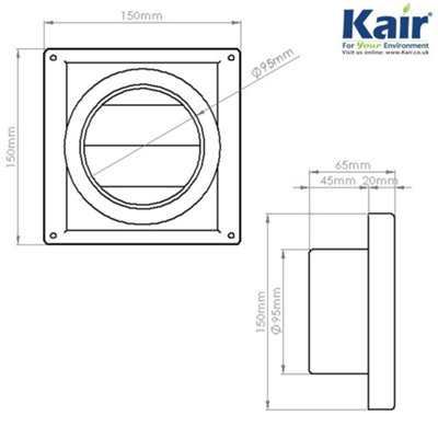 Kair 100mm Wall Outlet - Gravity Grille Stainless Steel Ducting Vent
