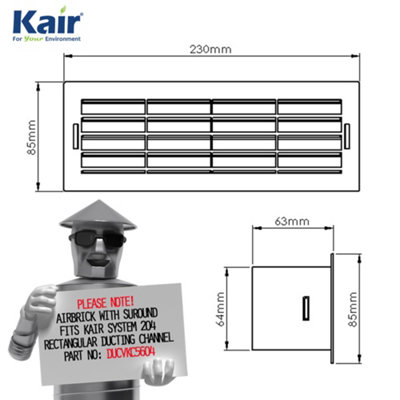Kair 204mm x 60mm Airbrick With Surround - Terracotta
