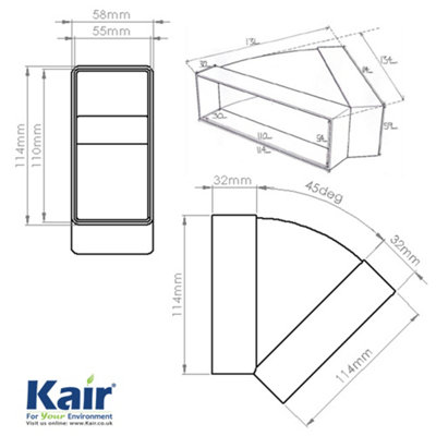 Kair 45 Degree Horizontal Elbow Bend 110mm x 54mm - 4 x 2 inch ...
