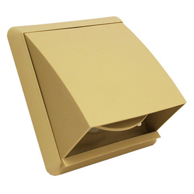 Kair Beige Cowled Outlet Grille 155mm External Dimension with 100mm - 4 inch Round Rear Spigot and Backdraught Shutter