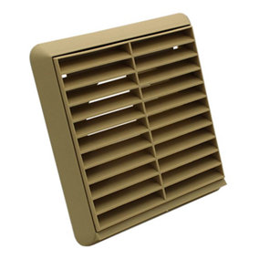 Kair Beige Louvred Grille 155mm External Dimension with Round 100mm - 4 inch Rear Spigot - Wall Ducting Air Vent