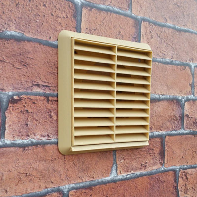 Kair Beige Louvred Grille 155mm External Dimension with Round 100mm - 4 inch Rear Spigot - Wall Ducting Air Vent