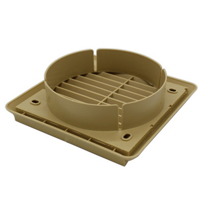 Kair Beige Louvred Grille 155mm External Dimension with Round 125mm - 5 inch Rear Spigot - Wall Ducting Air Vent