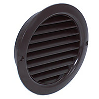 Kair Brown Circular Vent 128mm Dimension Wall Grille with Fly Screen and 100mm - 4 inch Round Rear Spigot