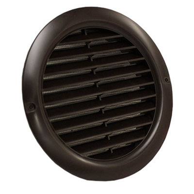 Kair Brown Circular Vent 158mm Dimension Wall Grille with Fly Screen and 125mm - 5 inch Round Rear Spigot