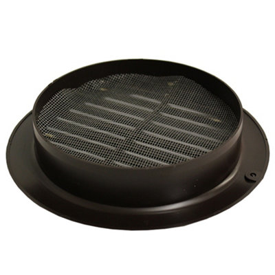 Kair Brown Circular Vent 158mm Dimension Wall Grille with Fly Screen and 125mm - 5 inch Round Rear Spigot