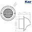 Kair Bull-Nose External Vent 100mm - 4 inch Rear Spigot Stainless Steel Grille with Louvres, Fly Screen and Drip Deflector