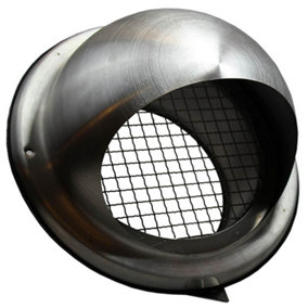 Kair Bull-Nose External Vent 125mm - 5 inch Rear Spigot Stainless Steel Grille with Wire Mesh and Drip Deflector