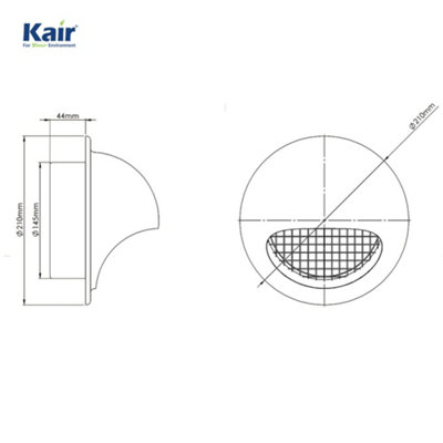 Kair Bull-Nose External Vent 150mm - 6 inch Rear Spigot Stainless Steel Grille with Wire Mesh and Drip Deflector