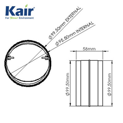 Kair Connector with Backdraught Shutter 100mm - 4 inch Non-Return Damper Flap to Connect Duct Pipe or Flexible Ducting Hose