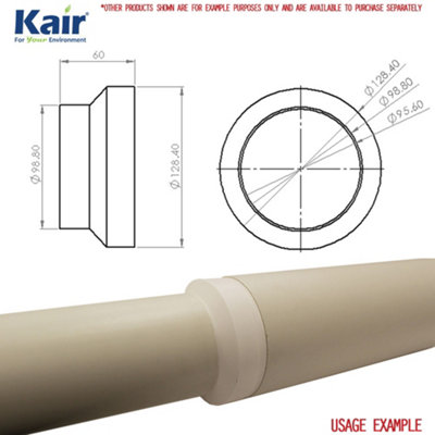 Kair Ducting Reducer 125mm to 100mm - 5 to 4 inch Duct Pipe Reduction Connector for Extract Fans and Ventilation Units